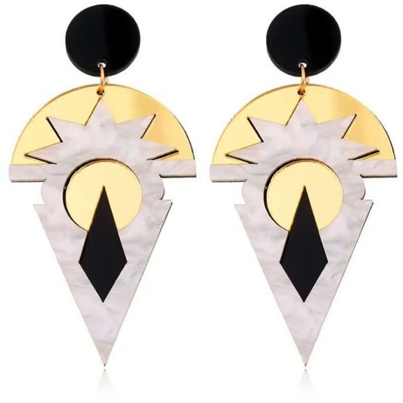 NWOT Art Deco Mirrored Acrylic Earrings - Picture 1 of 5